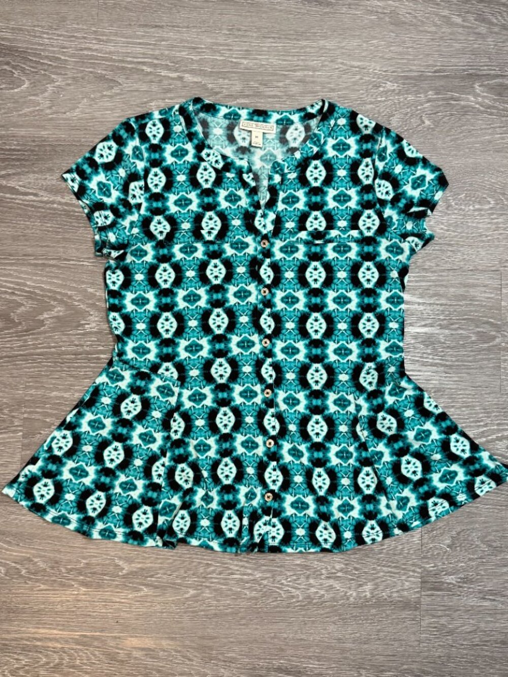 Dana Buchman Peplum Top - Teal Tie Dye Print Size M
